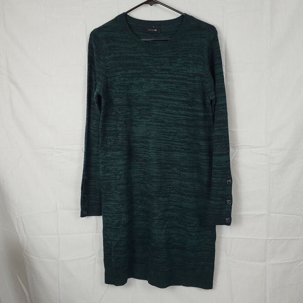 AB Studio Womens Black Olive Crew Neck Long Sleeve Sheath Sweater Dress Sz Small
